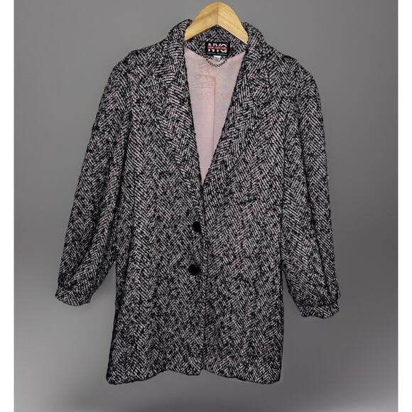 Vtg New York Girl NYC Coat Wool Blend Tweed - Union Made - Pink Black - Sz S - Picture 1 of 16